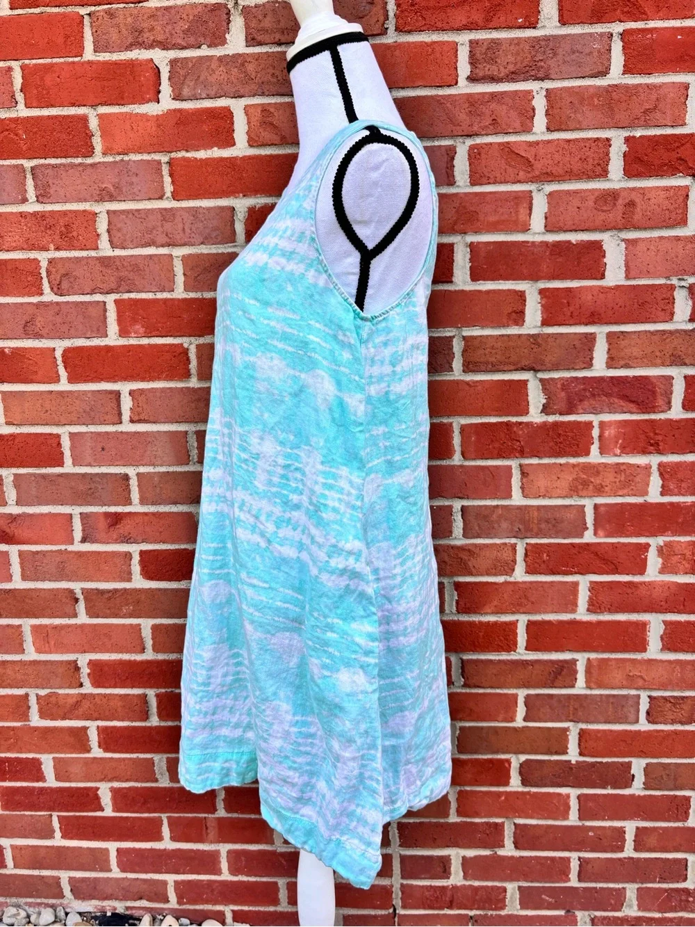 Nicole Miller NY Teal White Cream Tie Dye Linen Mini Shift Dress Womens Medium